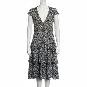 Marissa Webb Grey Silk Ruffle Tiered Midi Dress Size XS Victorian Goth Romantic